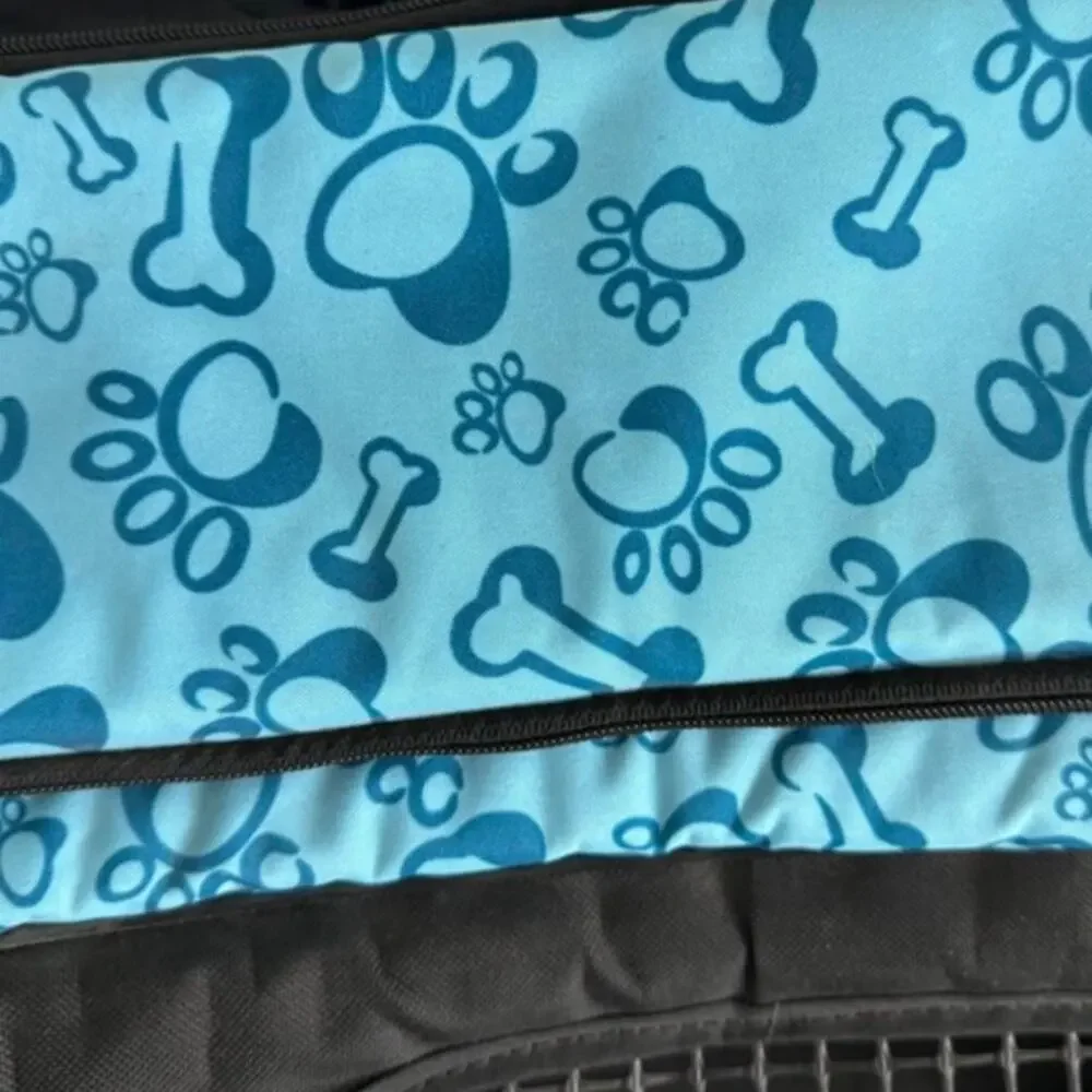 Pyaar Small Pet Carrier Blue Paw Print Mesh Travel Bag Dog/Cat 14 Inch
